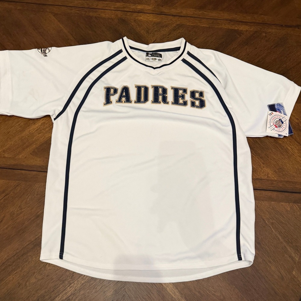 MLB San Diego Padres Jersey Mens XL White Navy True Fan Baseball Mesh NWT